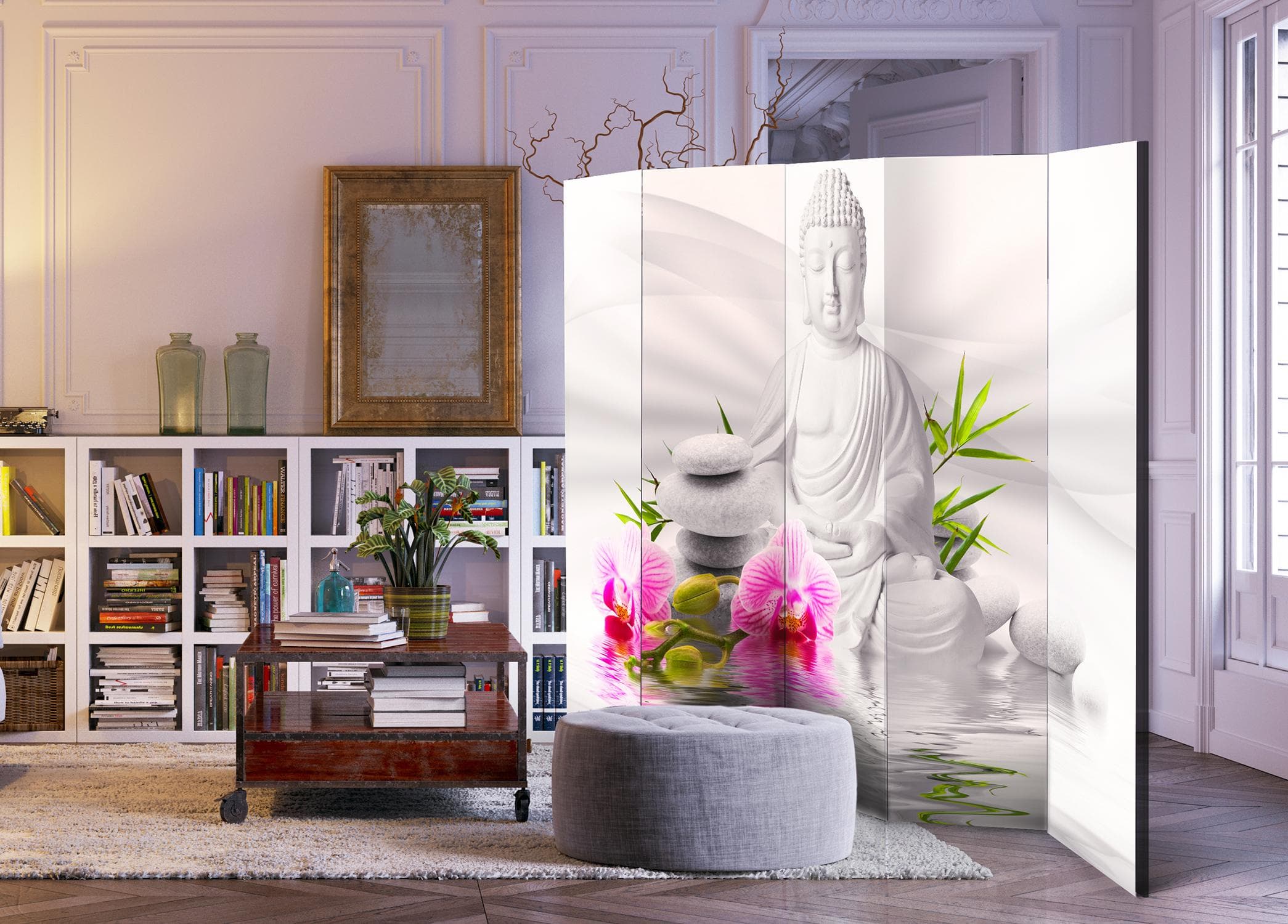 5-panels skærmvæg Buddha og orkidéer II 225 x 172 cm - 225 x 172 cm - Akustik view 2