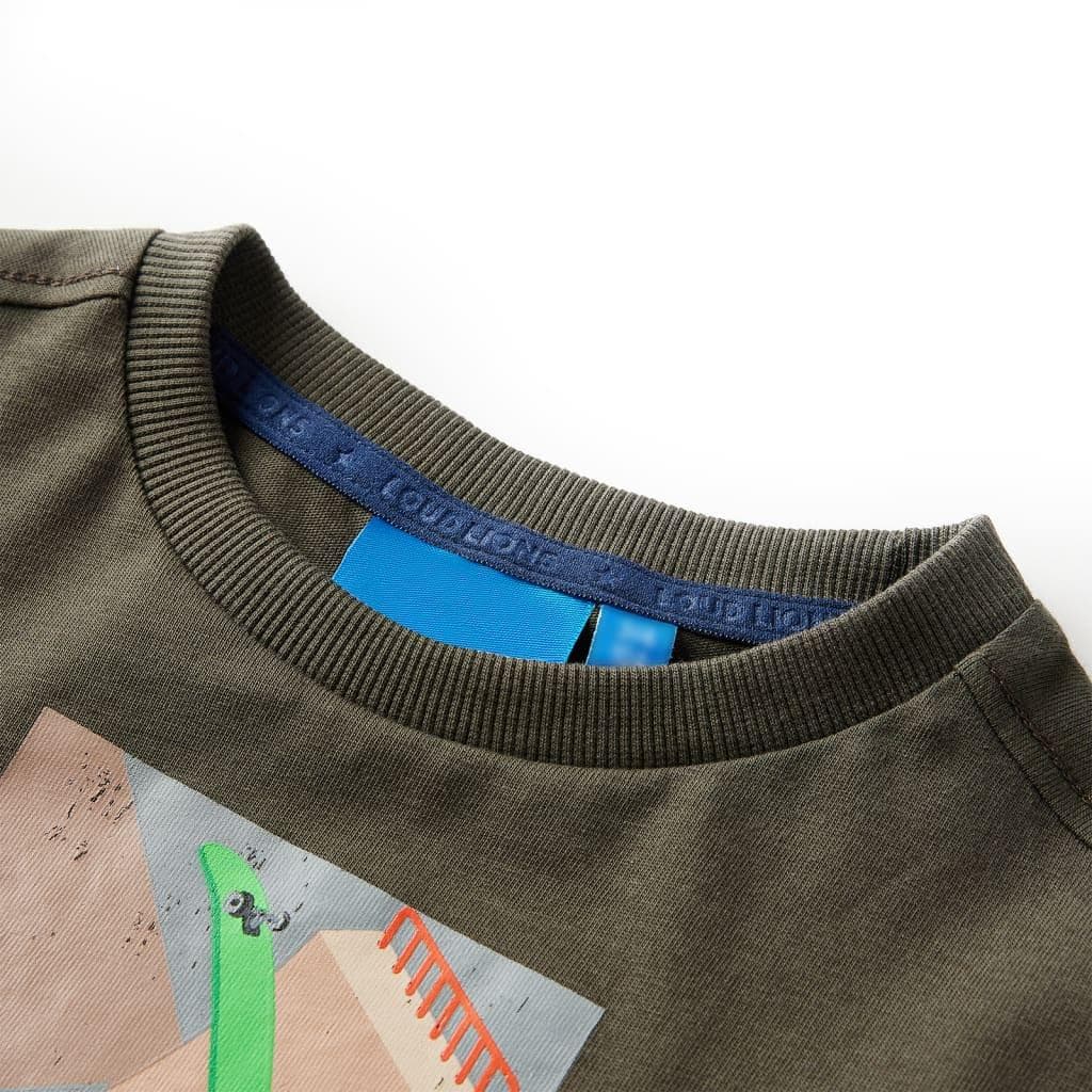 Langærmet T-shirt til børn str. 116 - kaki med skateboardprint view 2
