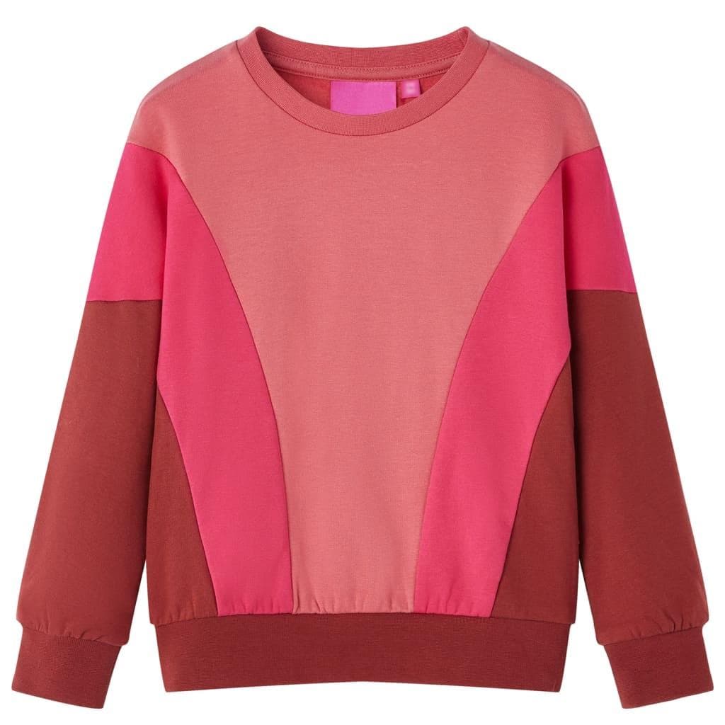 Sweatshirt til børn str. 128 - farveblok i lyserød og henna