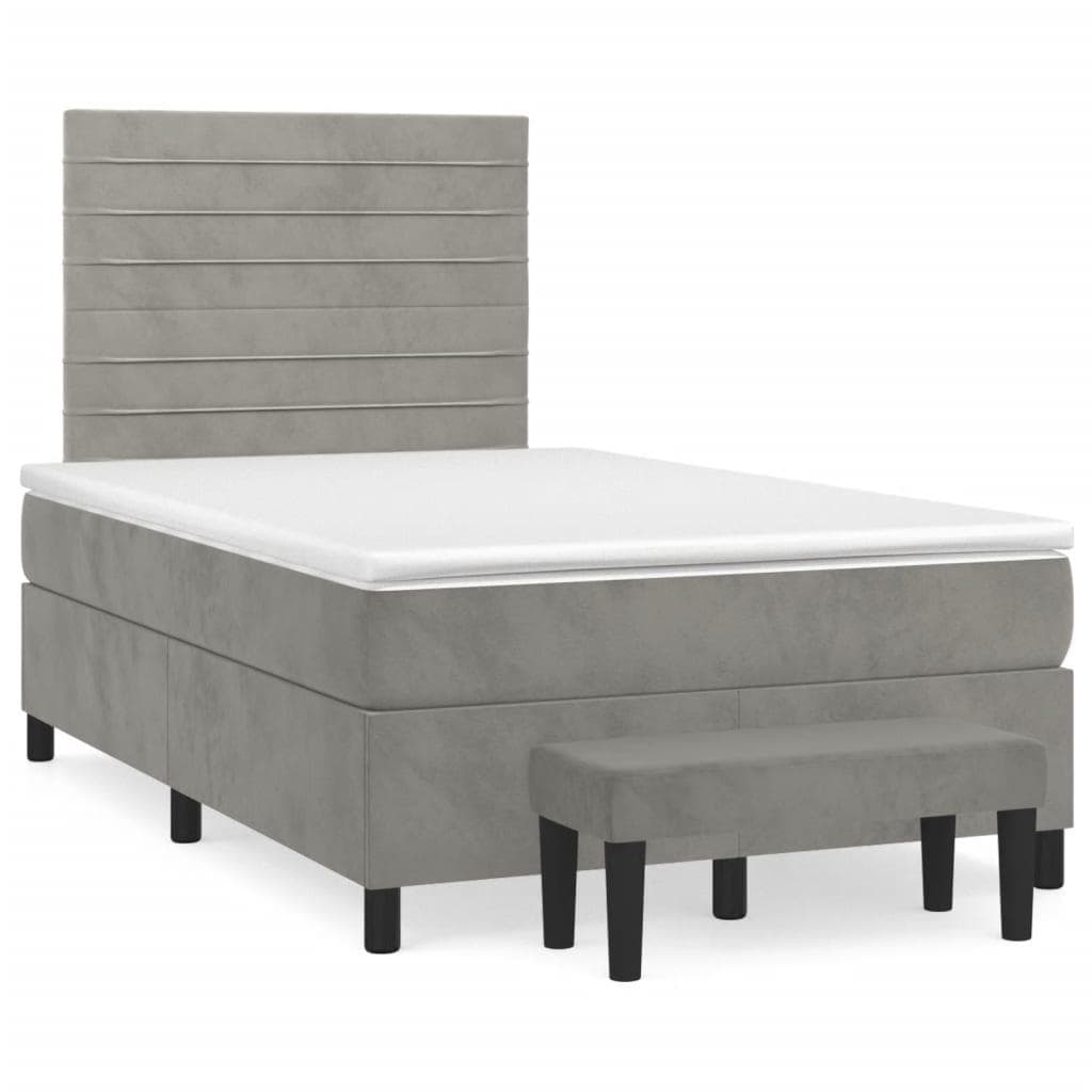 Kontinentalseng med madras 120×190 cm - velour, lysegrå