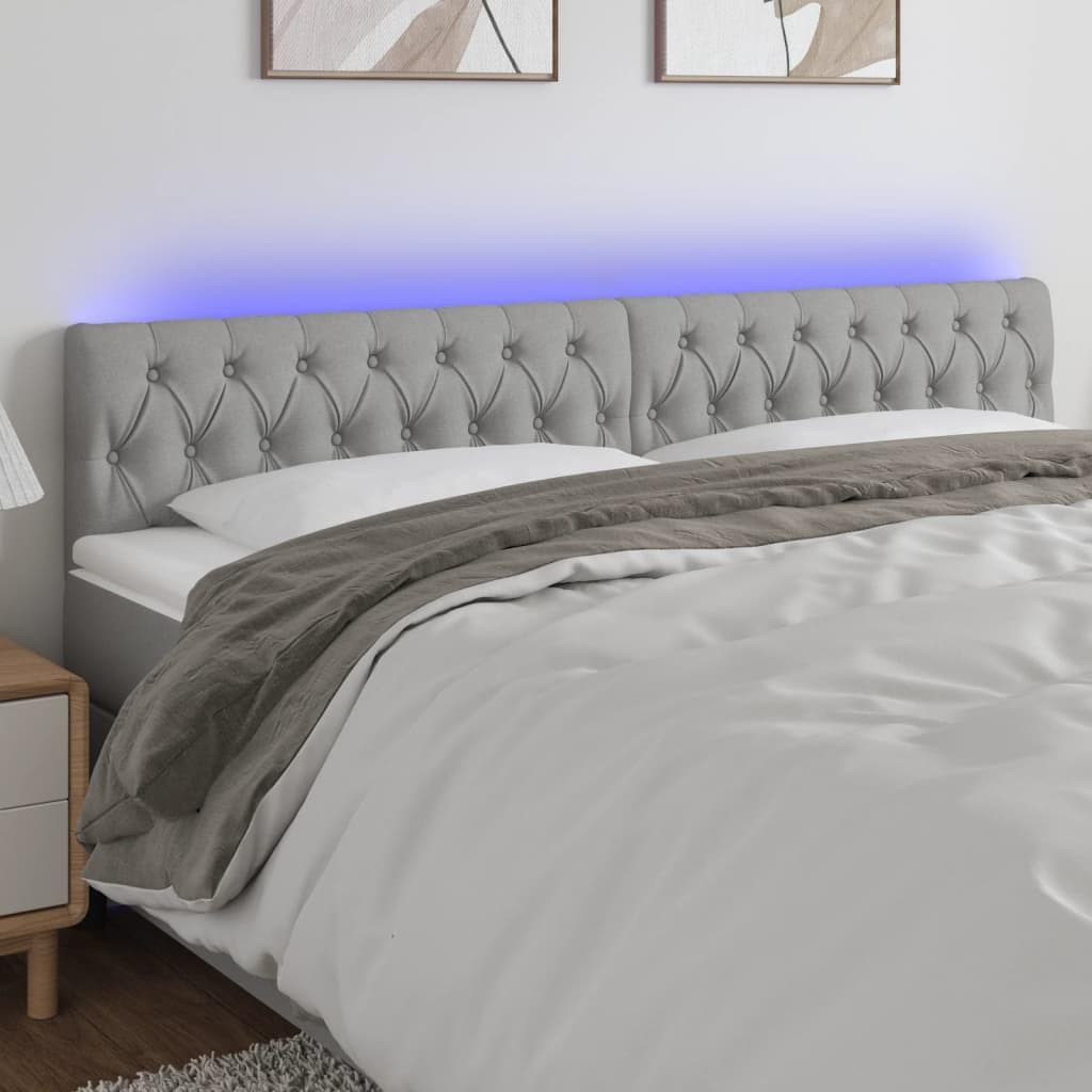 Sengegavl med LED-lys 180×7×78/88 cm - stof, lysegrå