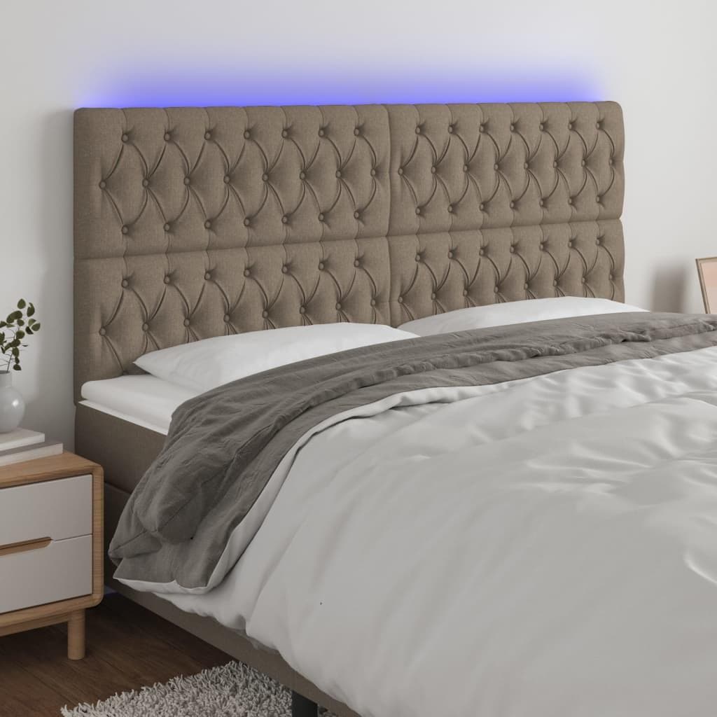 Sengegavl med LED-lys 200×7×118/128 cm - stof gråbrun