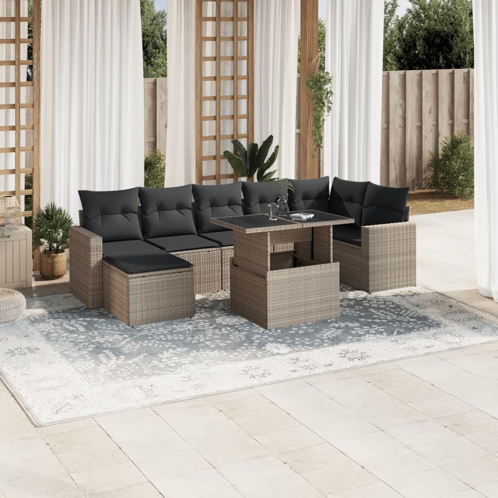Sofasæt til haven 8 dele med hynder i polyrattan lysegrå