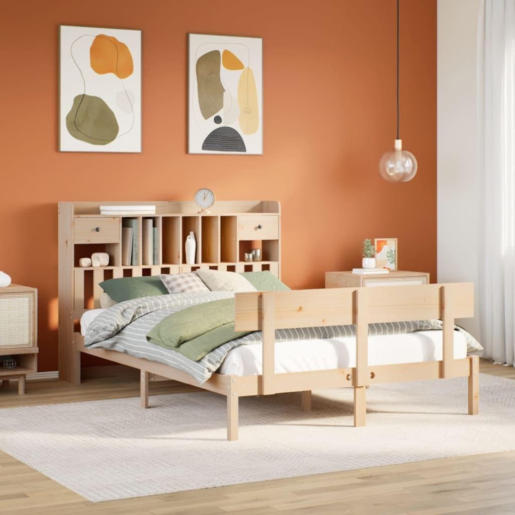 Seng med reol uden madras 140x190 cm - massivt fyrretræ