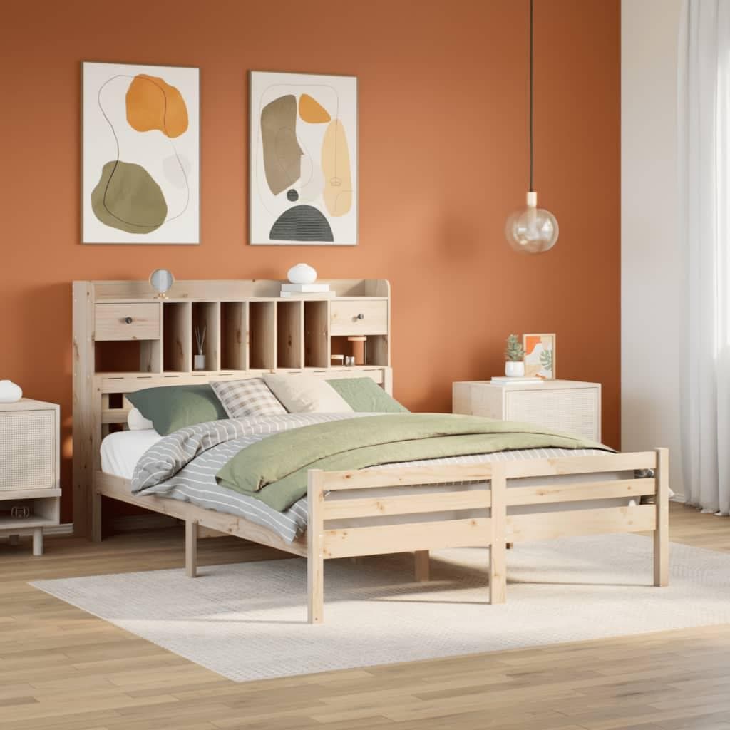 Seng med reol 140x200 cm - massivt fyrretræ, lamelbund