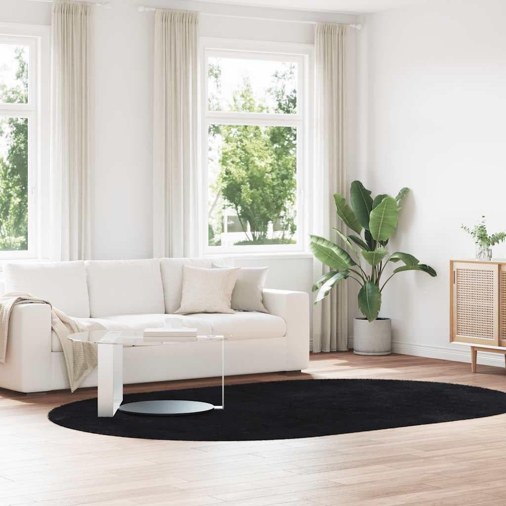 Shaggy gulvtæppe NAVARRA - ovalt 300 × 200 cm, sort polyester, høj luv