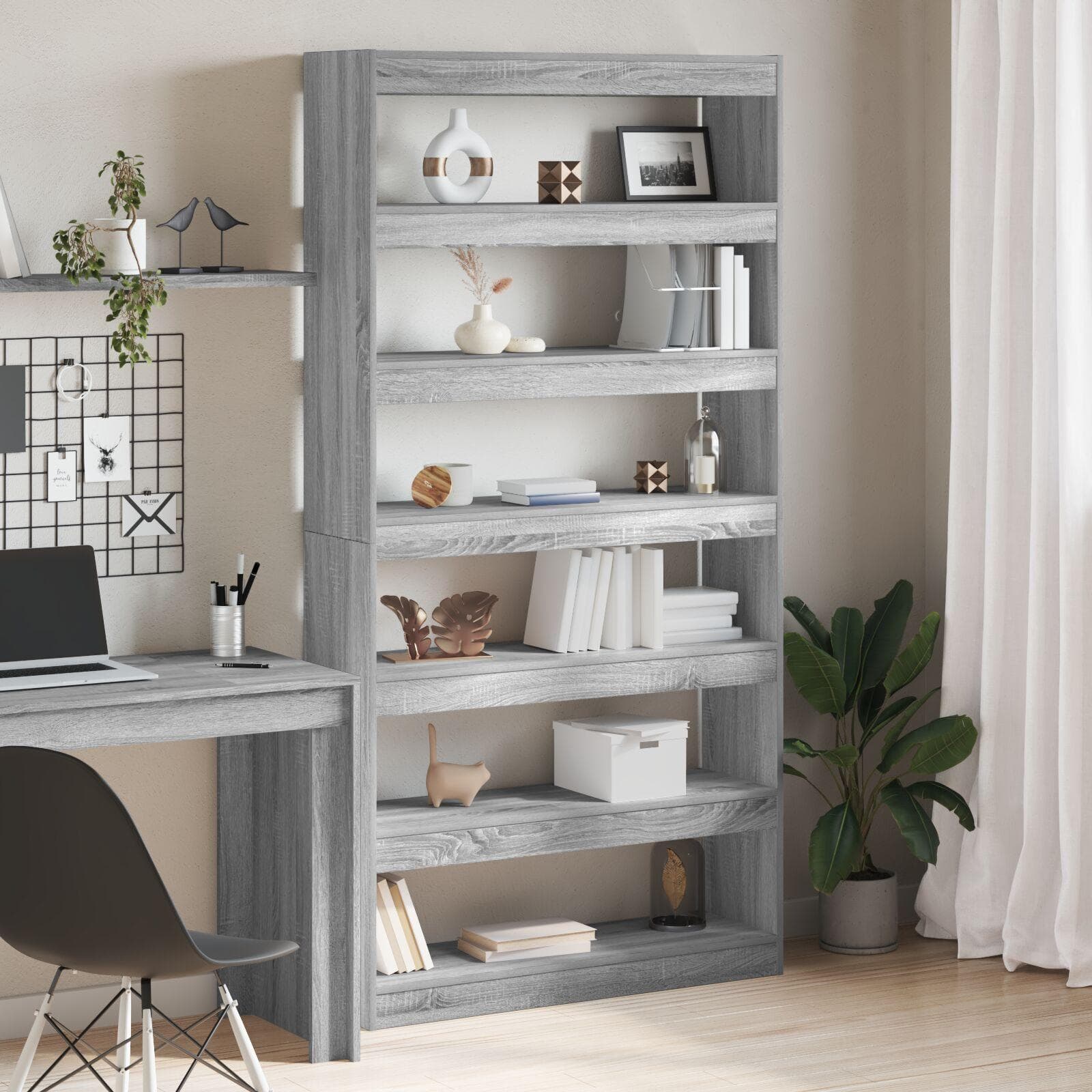 Bogskab/reol i grå sonoma - 100 × 30 × 198 cm, konstrueret træ, 6 hylder