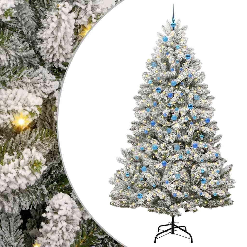 Kunstigt juletræ 240 cm - grøn/hvid med LED og julekugler, PVC og metal