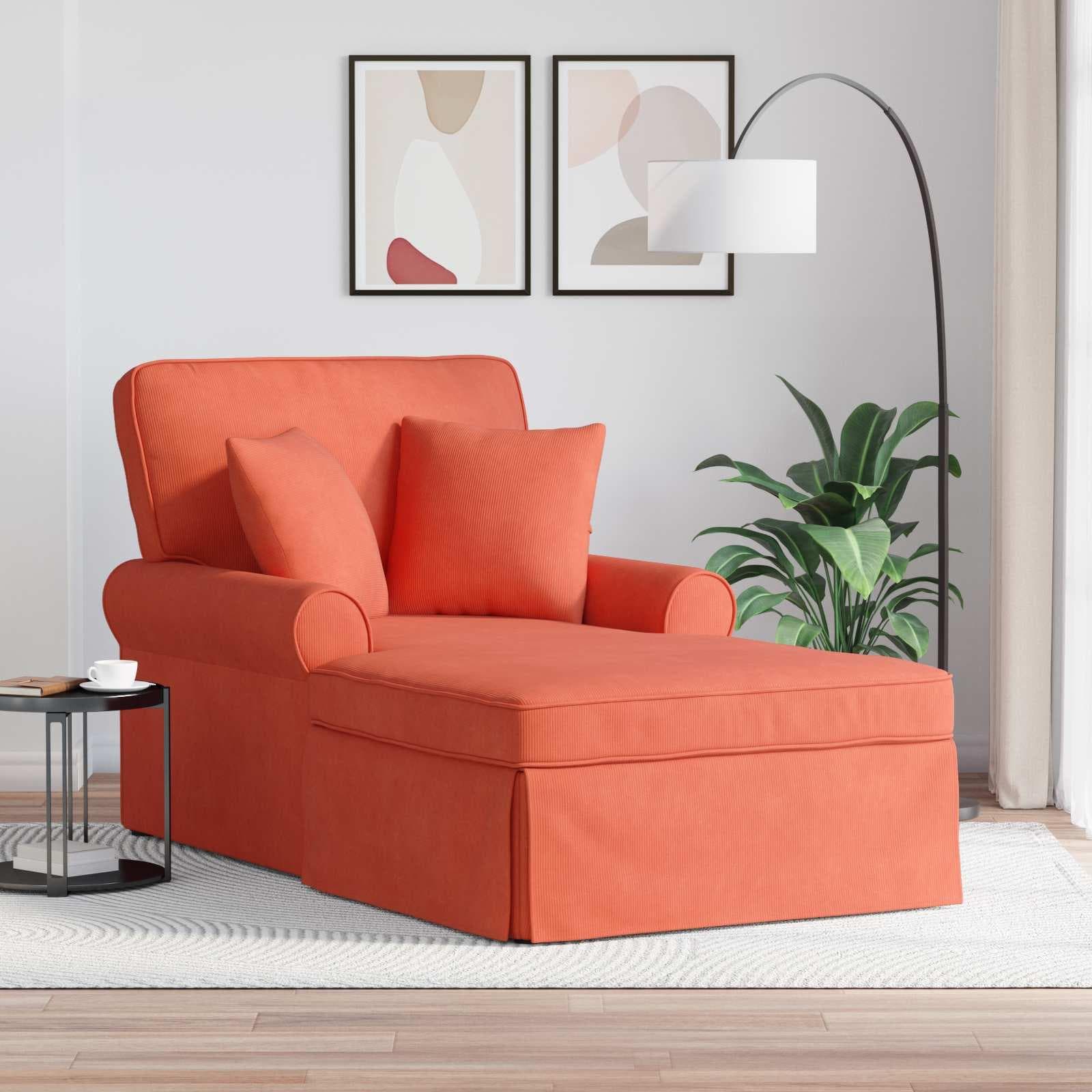 Chaise lounge med skørt og 2 puder - rødorange velour, 91 × 157 × 91 cm
