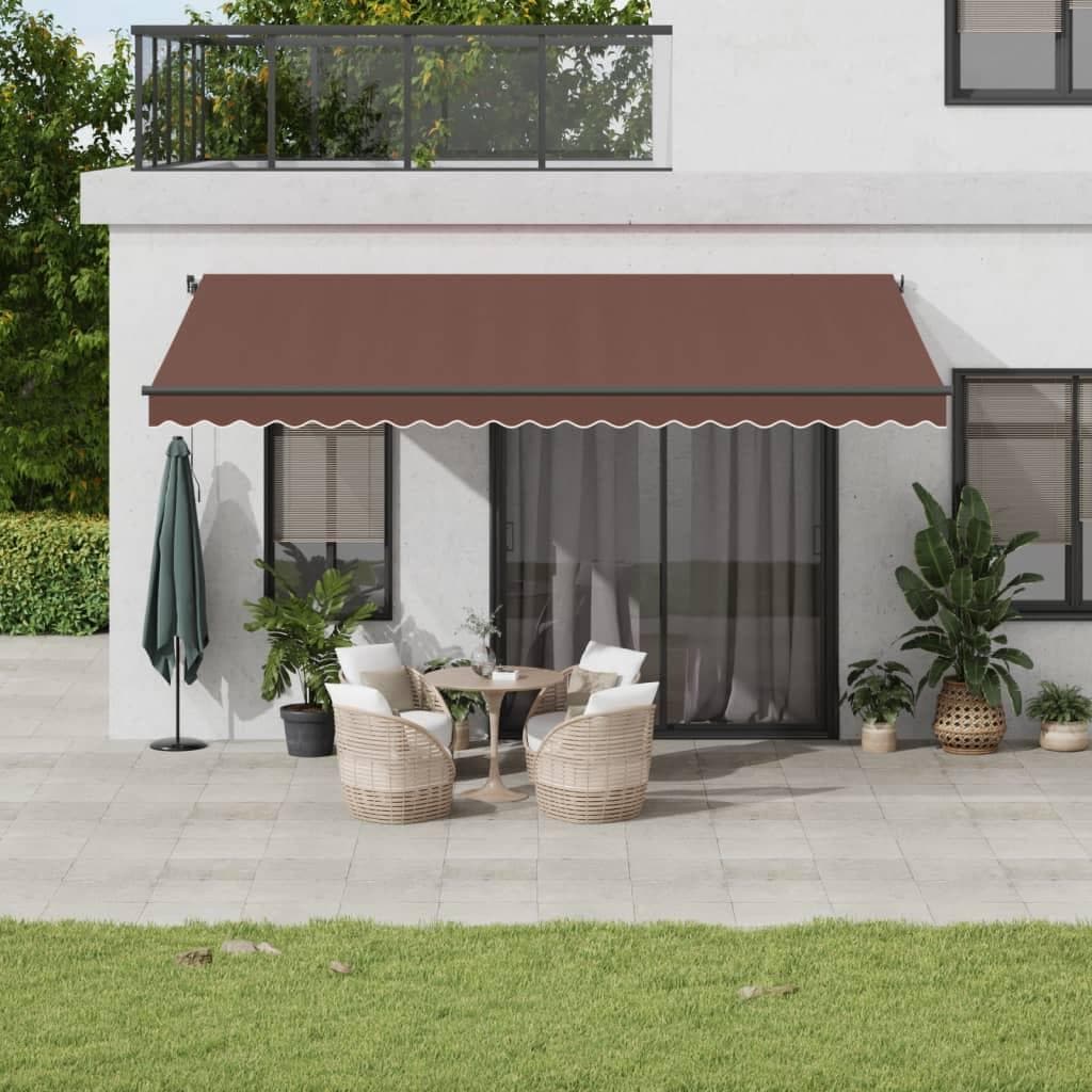 Markise med LED-lys 500 × 350 cm - automatisk betjening, brun