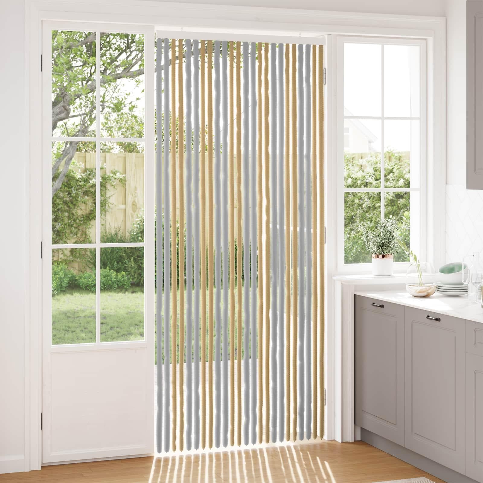 Insektgardin i chenille - grå/beige 100 × 230 cm, 100 % polypropylen