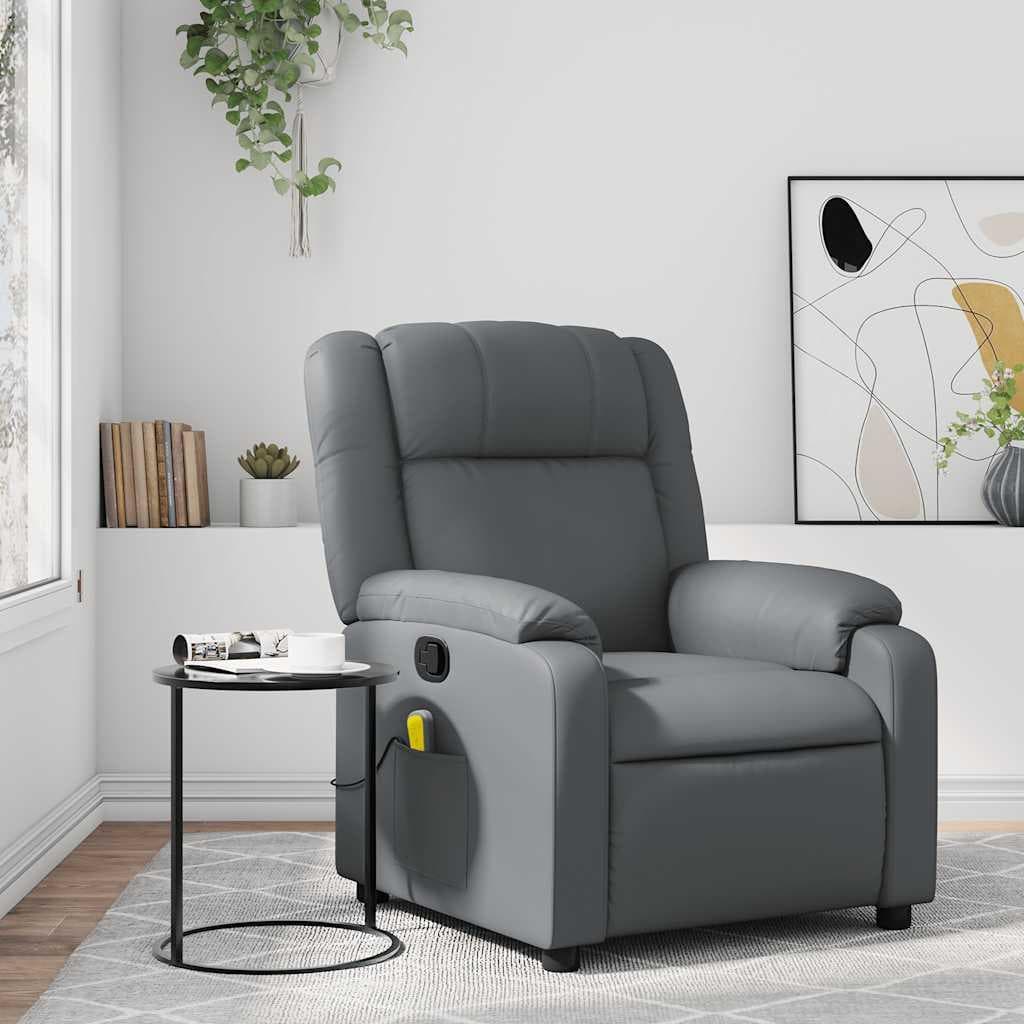 Massagestol i gråt kunstlæder - manuel recliner med 6-punkts vibrationsmassage
