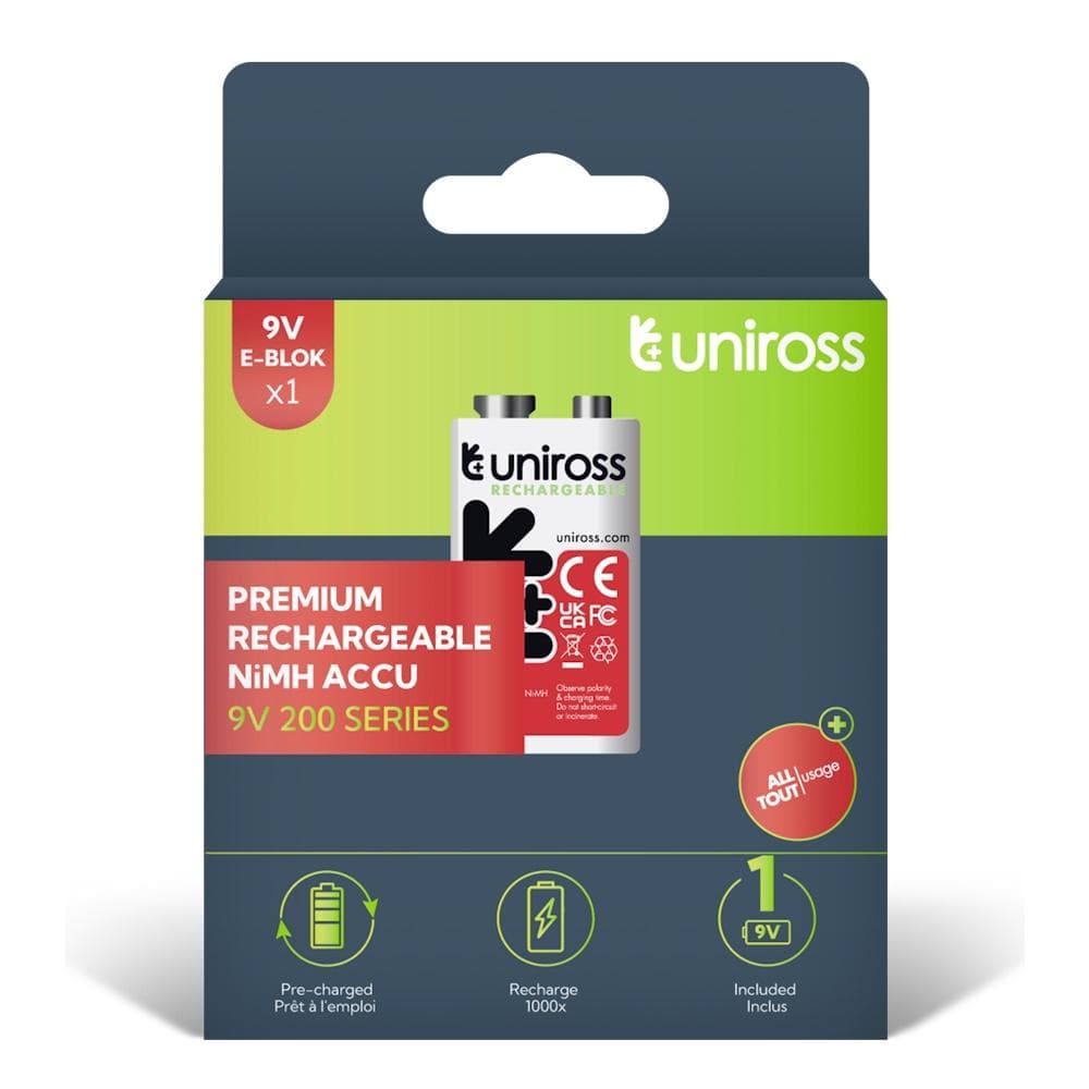 Genopladeligt 9V batteri - Uniross Ni-MH 200 mAh