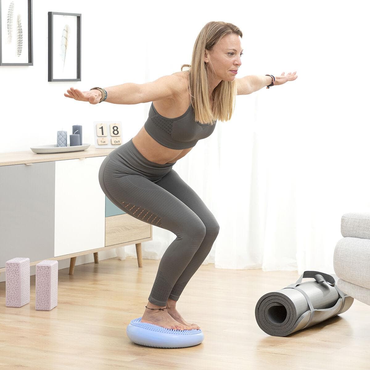 Cushport balancepude med luftpumpe Ø 34 cm blå