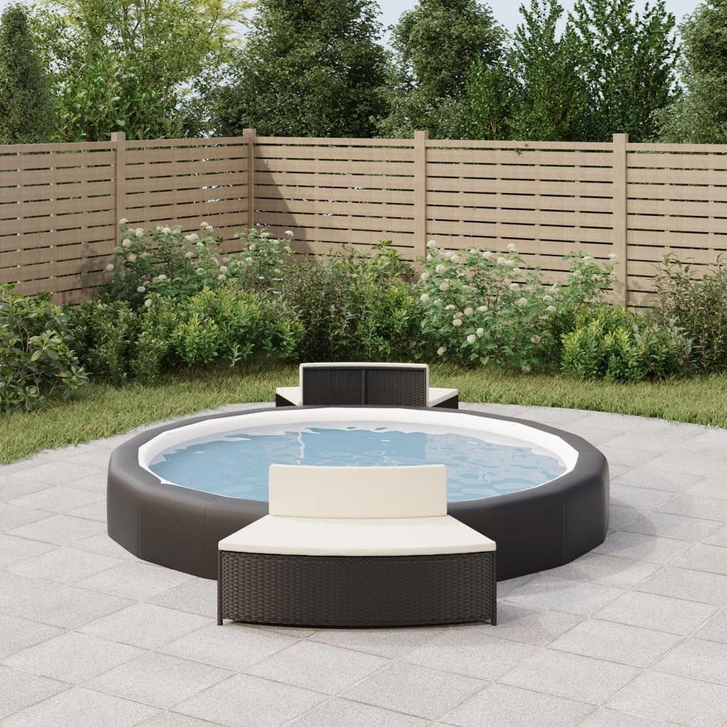 Spabænke med hynder 2 stk. i polyrattan - sort