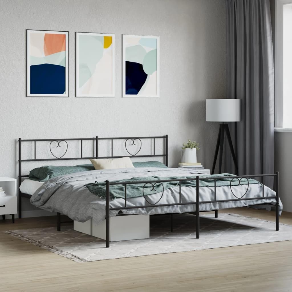 Sengeramme i metal med gavl og fodgærde 193×203 cm - sort