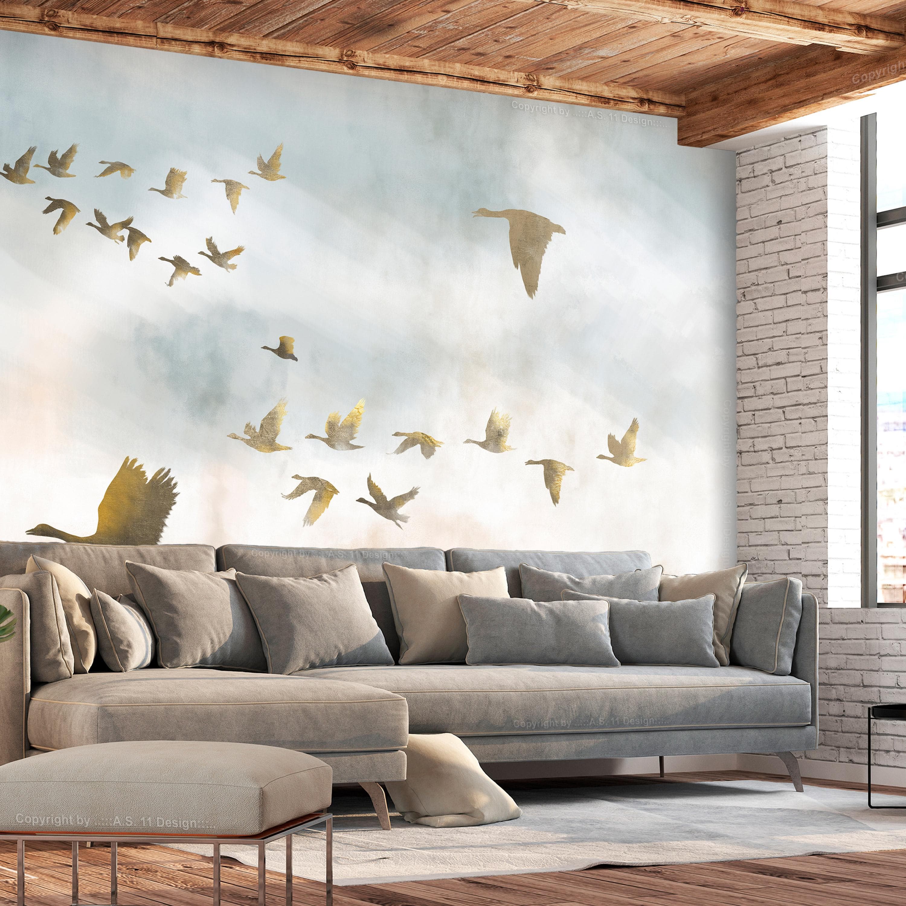Fototapet - Golden Geese - 100 x 70 cm - Standard