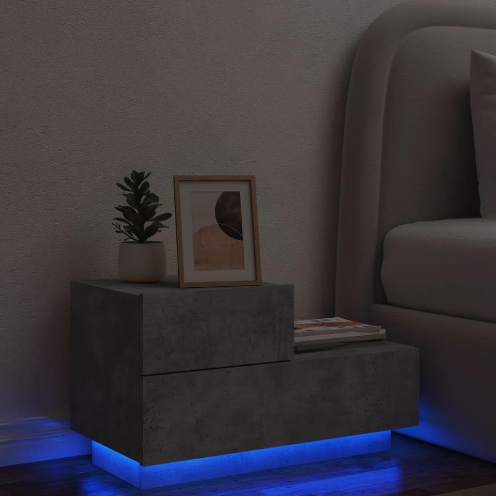 Sengebord med LED-lys - 70 × 36 × 40,5 cm, betongrå