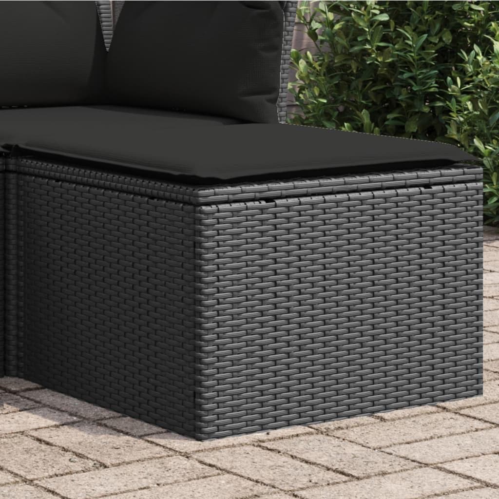 Haveskammel med hynde - sort polyrattan 55 × 55 × 37 cm