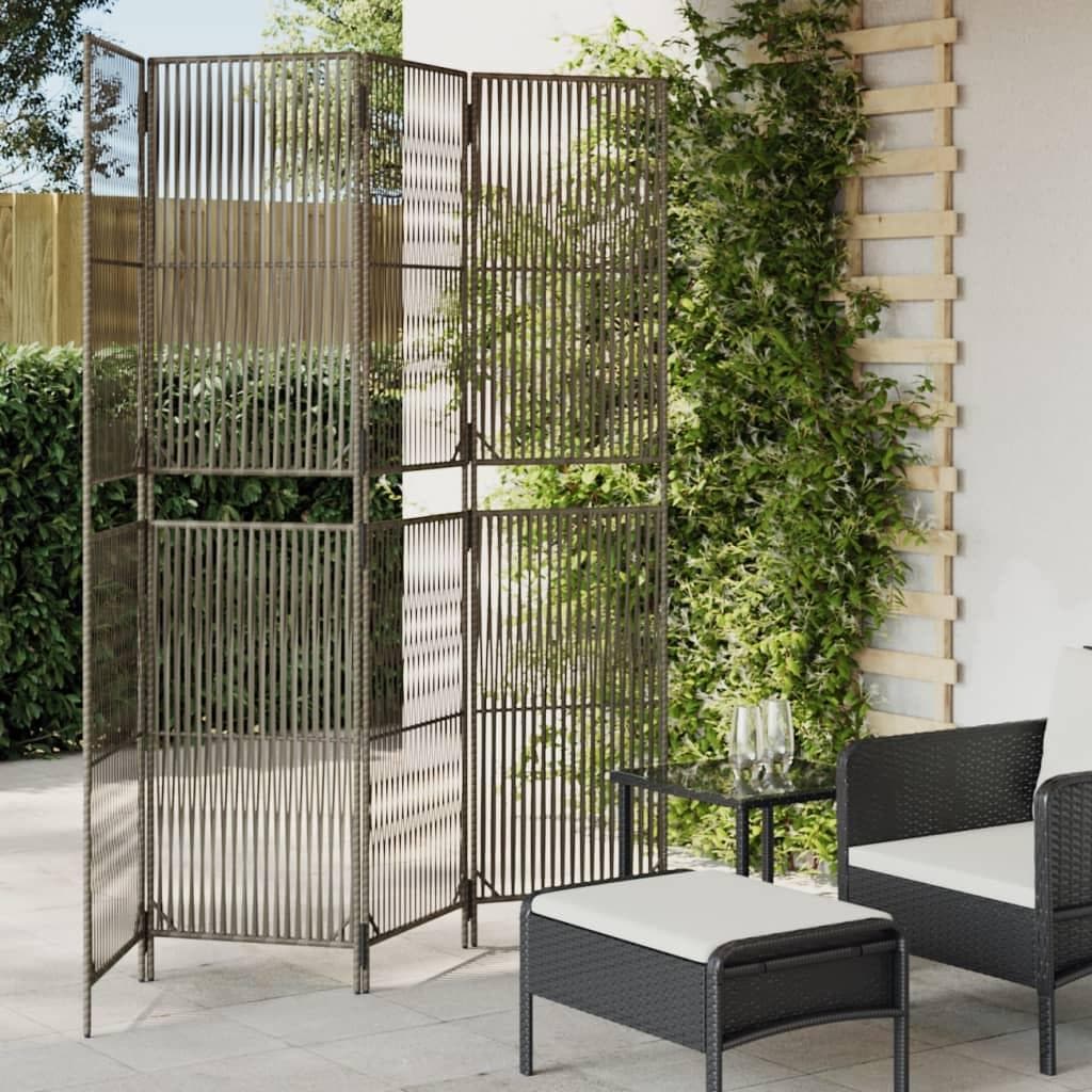 Rumdeler i polyrattan - 4 paneler, grå
