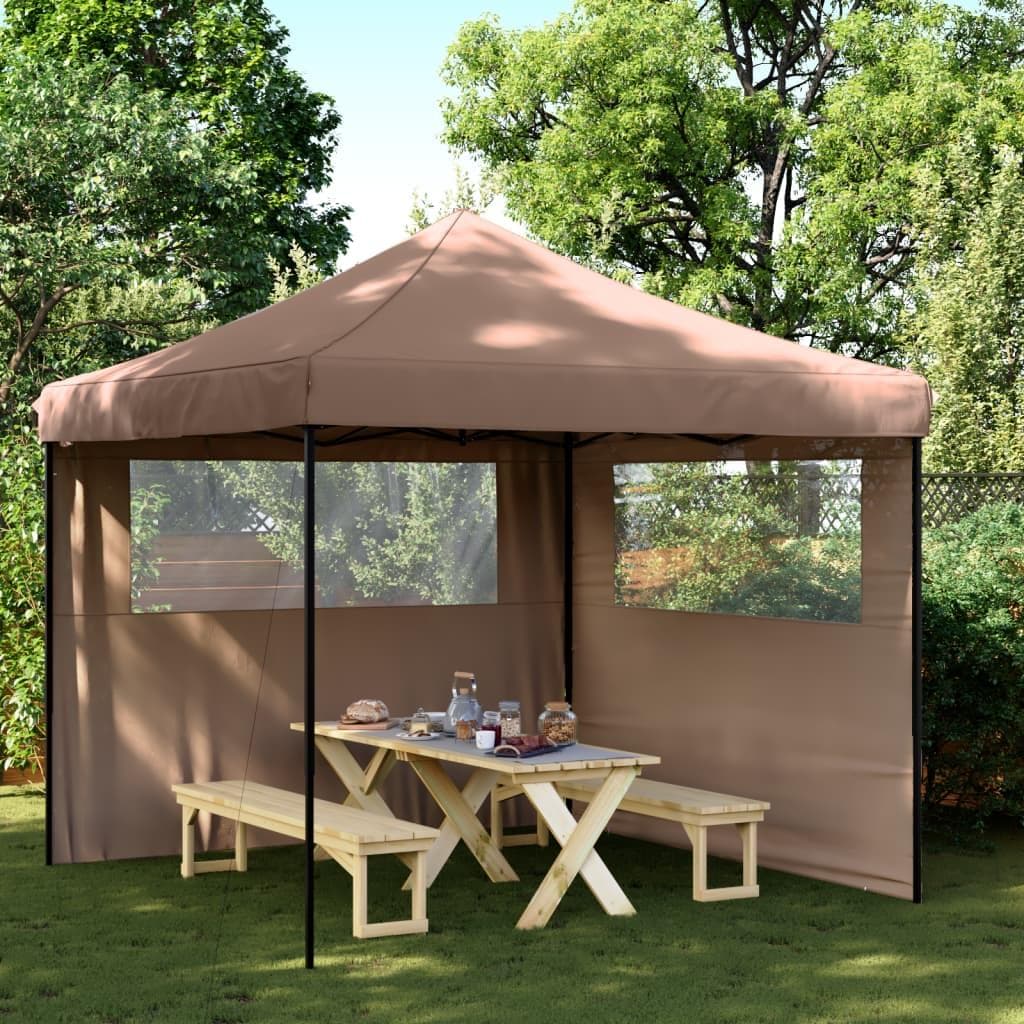 Foldbart pop-up festtelt med 2 sidevægge - brun, 292 × 292 cm