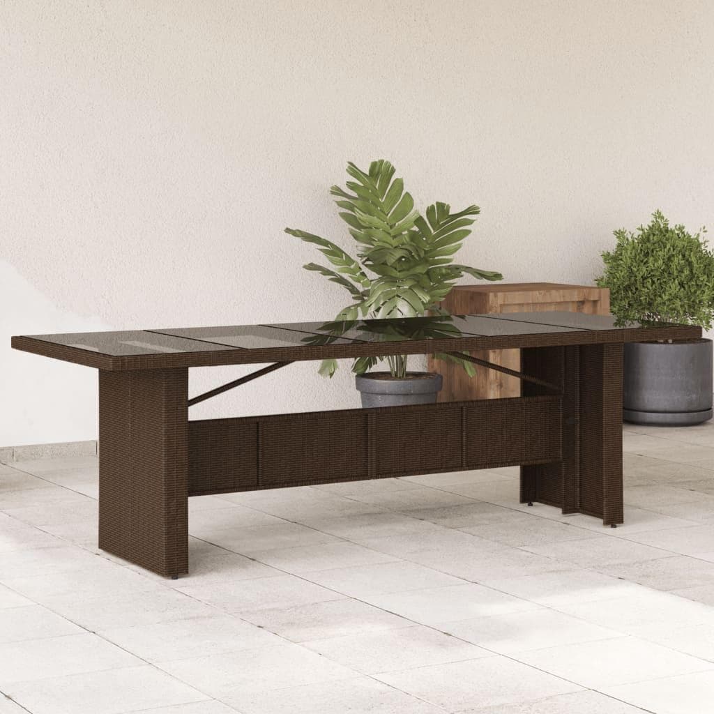 Havebord i polyrattan med glastop 240 × 90 × 75 cm - brun