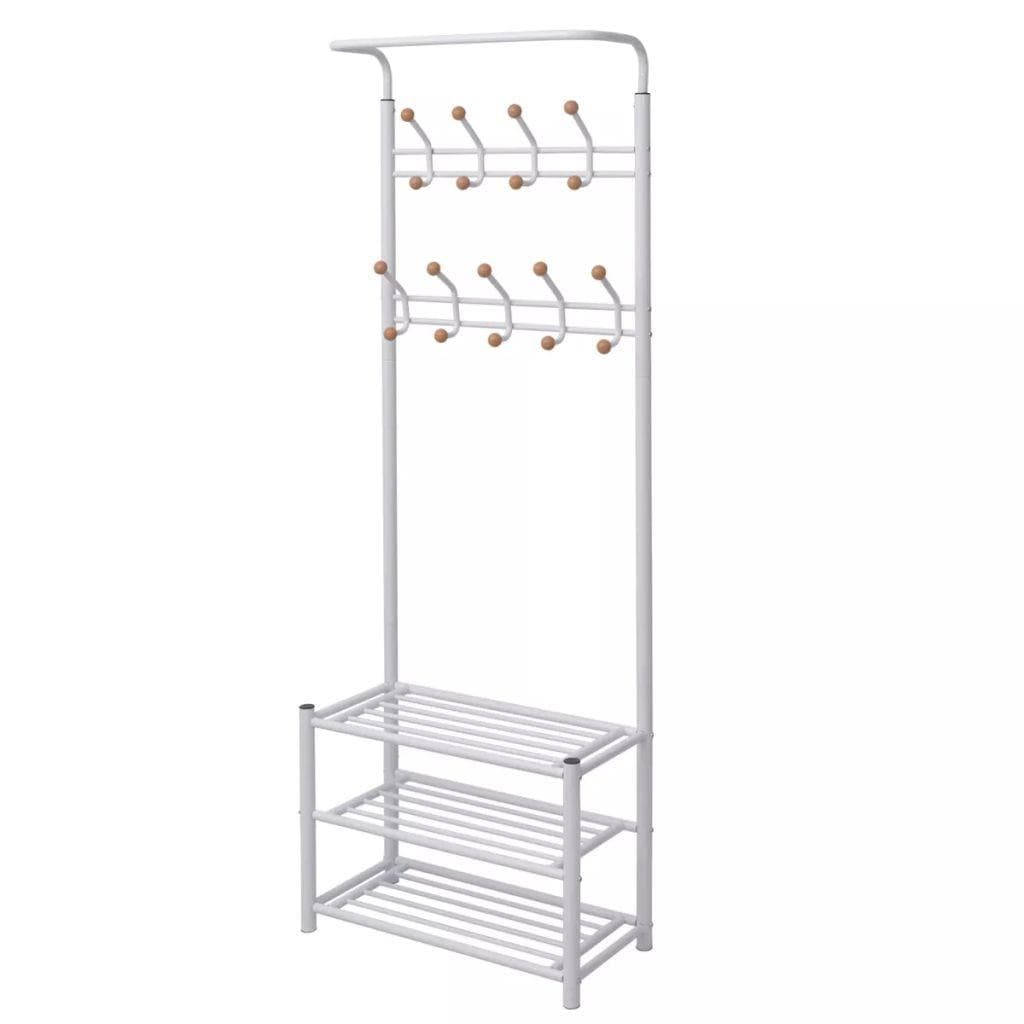 Knagerække med skoopbevaring 68×32×182,5 cm - hvid