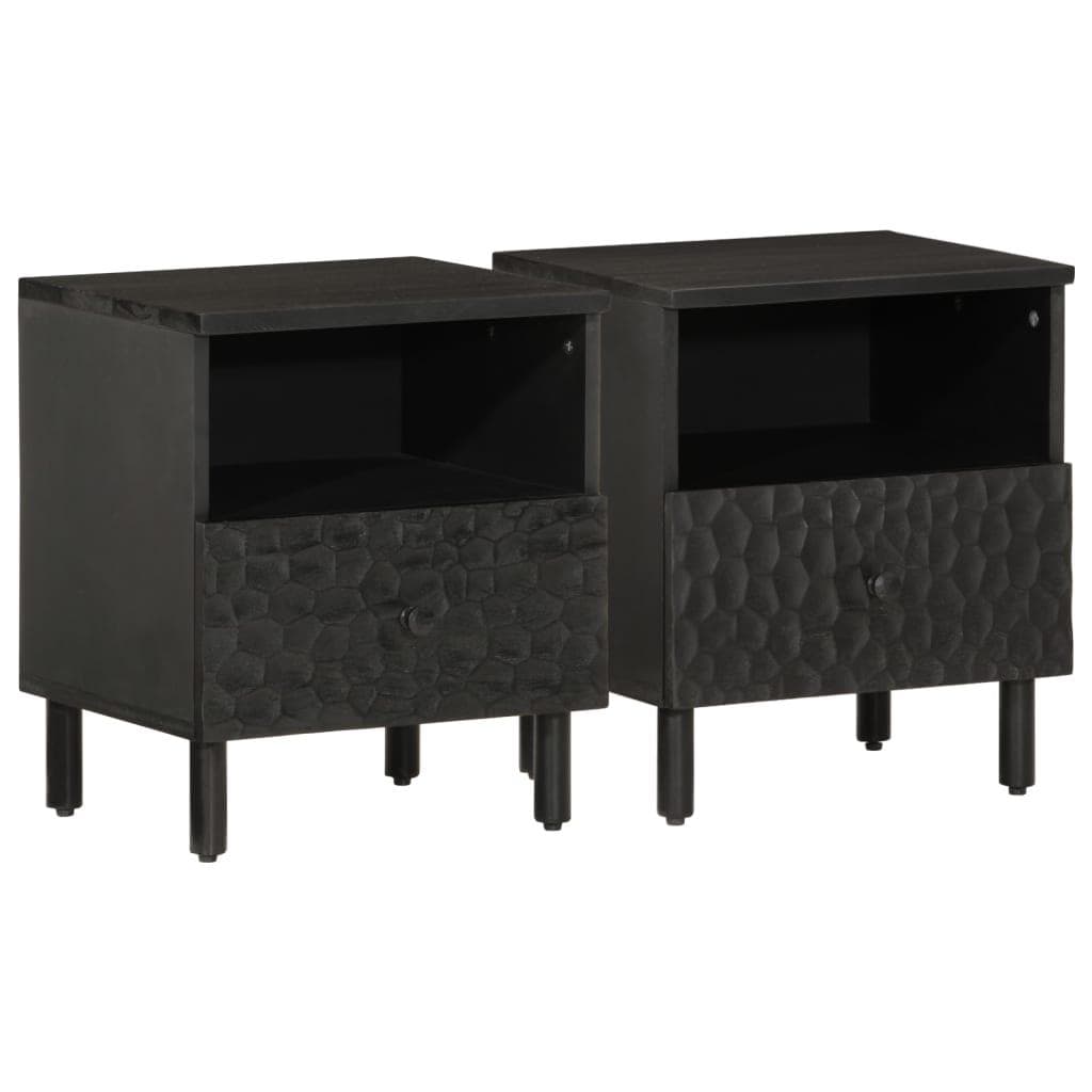 Sengeborde sæt á 2 - 40×33×46 cm i massivt mangotræ, sort