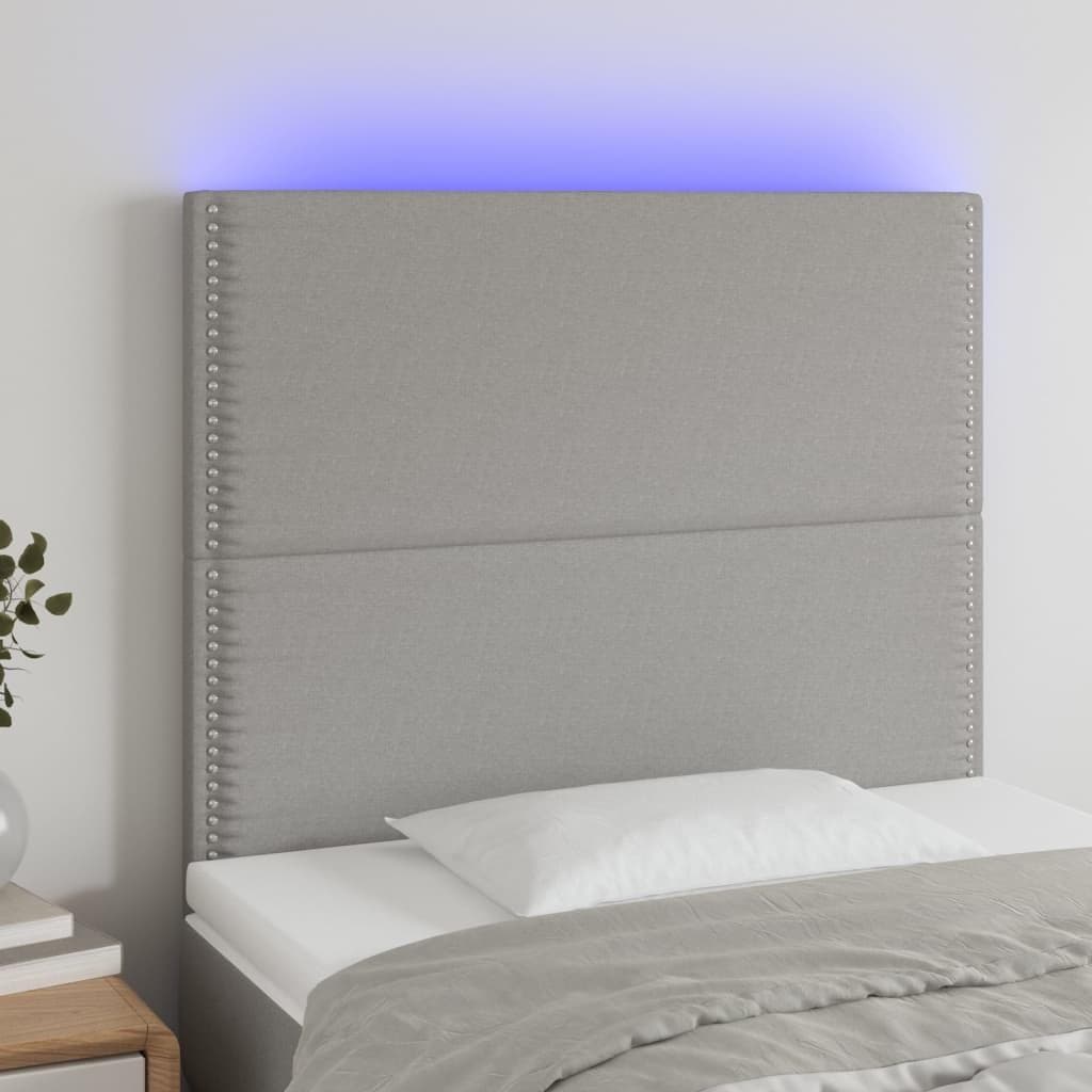 Sengegavl i stof med LED-lys 100 × 5 × 118/128 cm - lysegrå