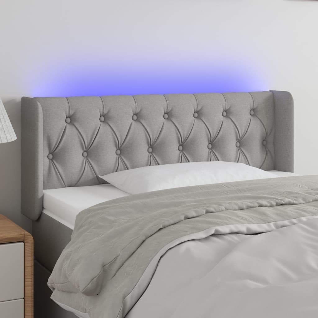 Sengegavl med LED-lys 103×16×78/88 cm - stof, lysegrå