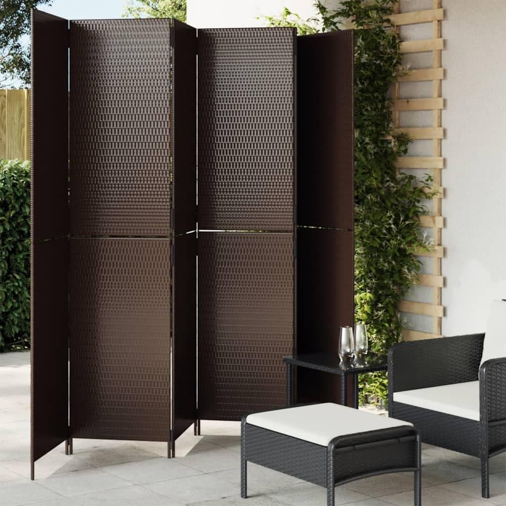 Rumdeler med 6 paneler i polyrattan - brun, 294 × 200 cm