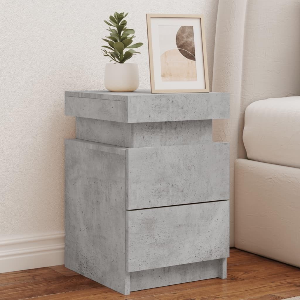 Sengeborde 2 stk. med LED-lys - 35 × 39 × 55 cm, betongrå