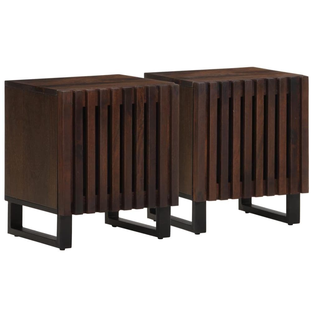 Sengeborde 2 stk. i massivt mangotræ - 40 × 34 × 46 cm, brun