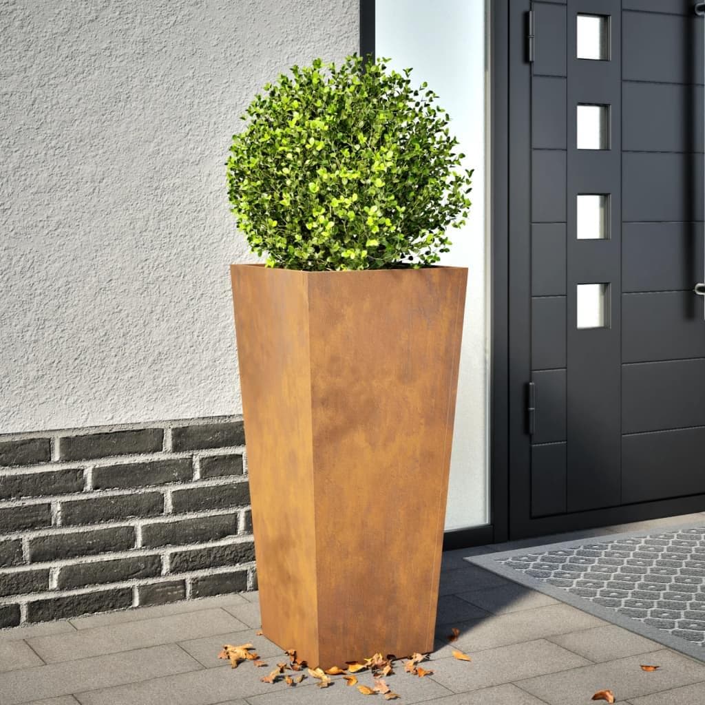 Havekrukke 35 x 35 x 75 cm i cortenstål - høj plantekasse til have, altan og terrasse
