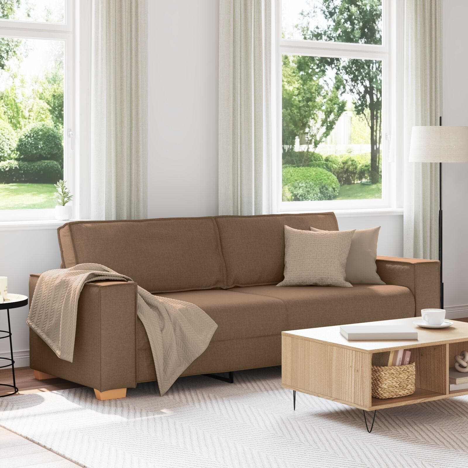 3-personers sofa i stof - brun, 220 cm