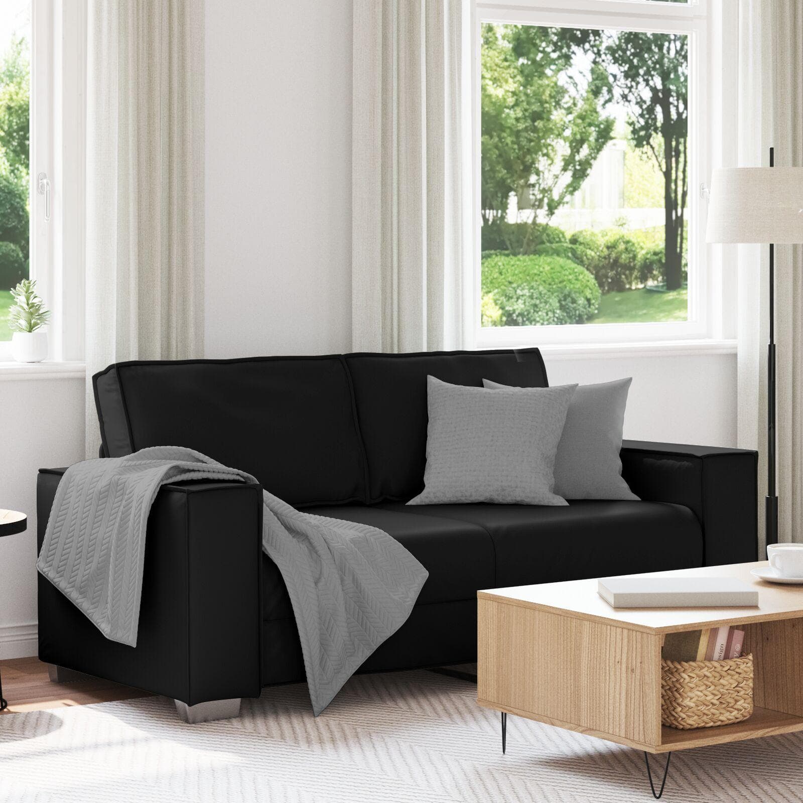 Tosæders sofa i sort kunstlæder - 180 cm