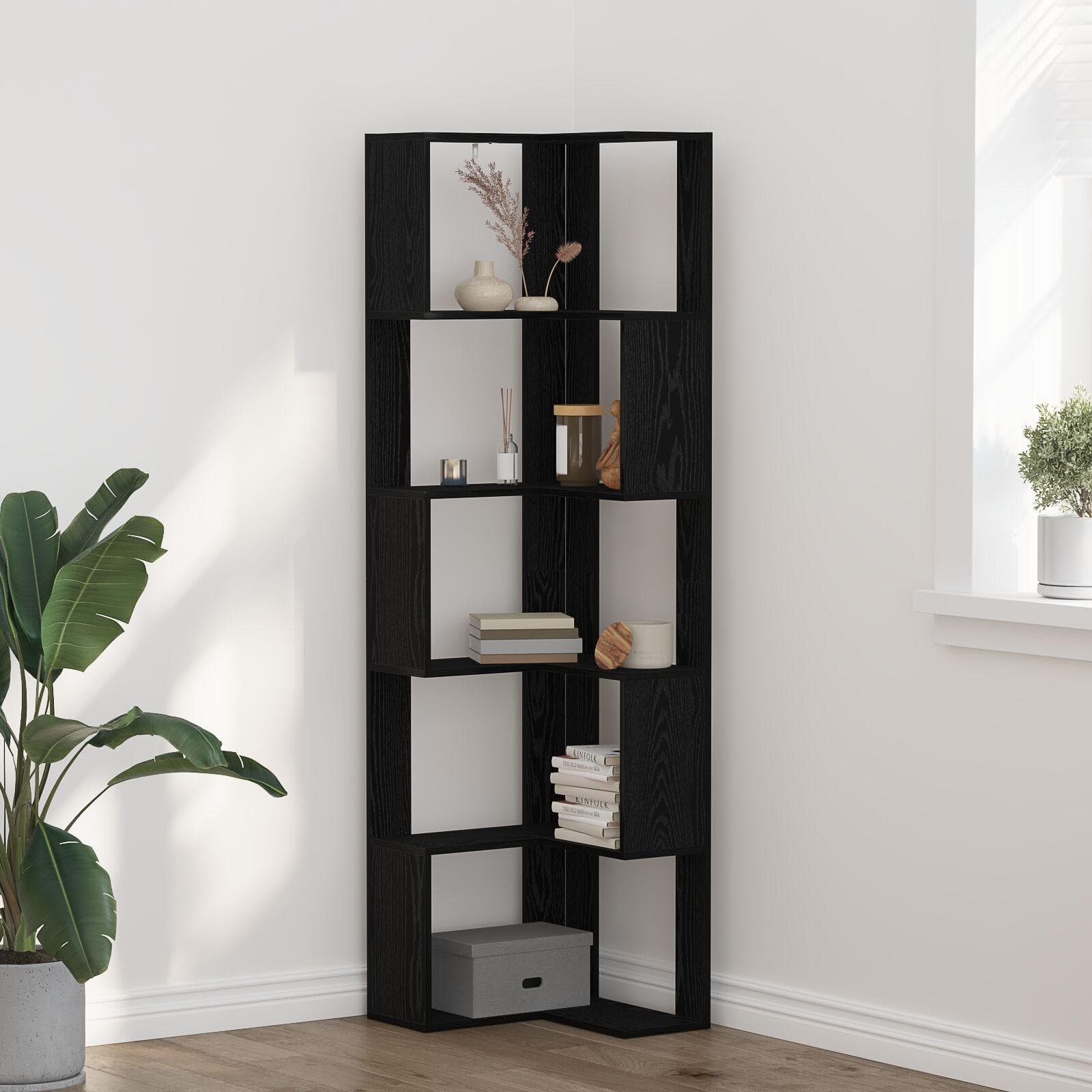 Bogreol i sort eg - 50 × 50 × 179 cm med 5 hylder