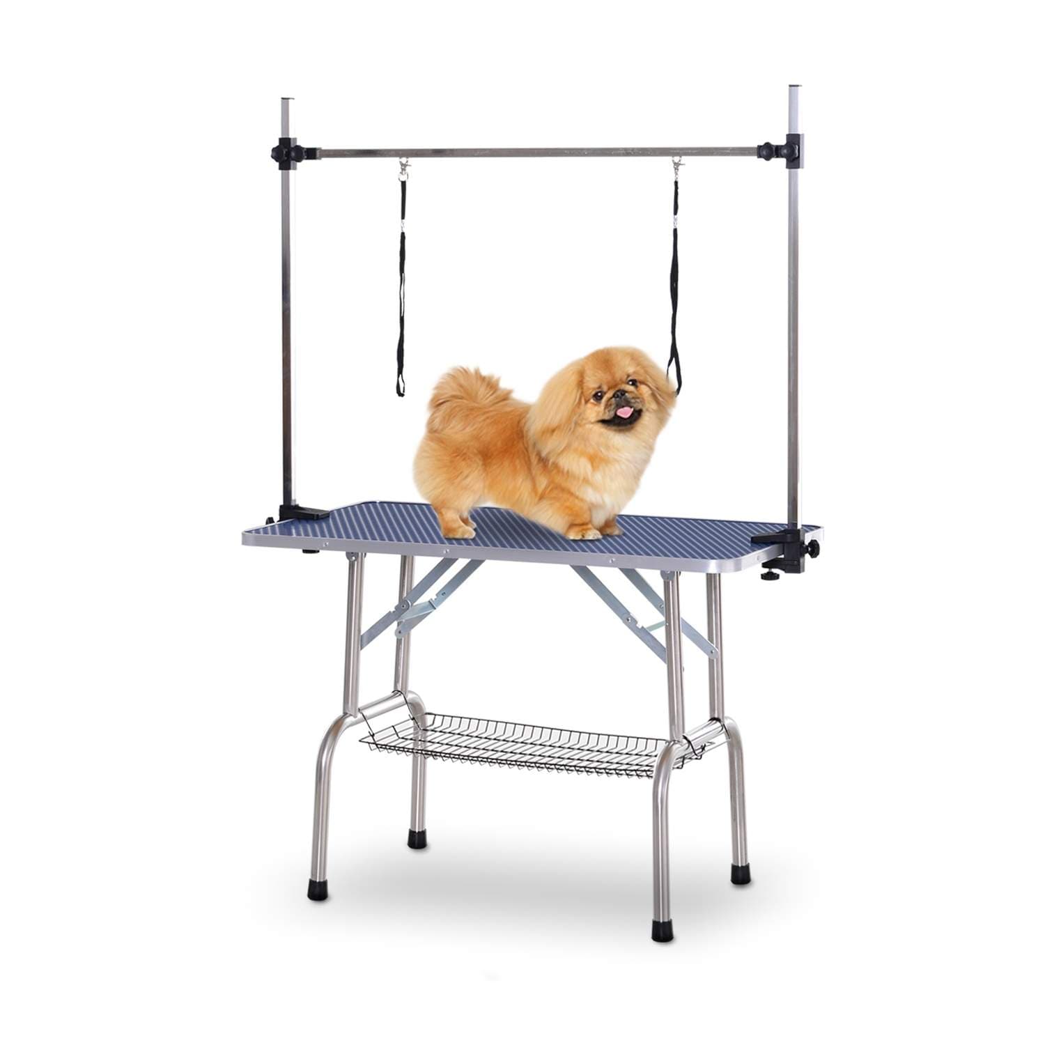 Højdejusterbart plejebord til hunde, blåt stål view 2