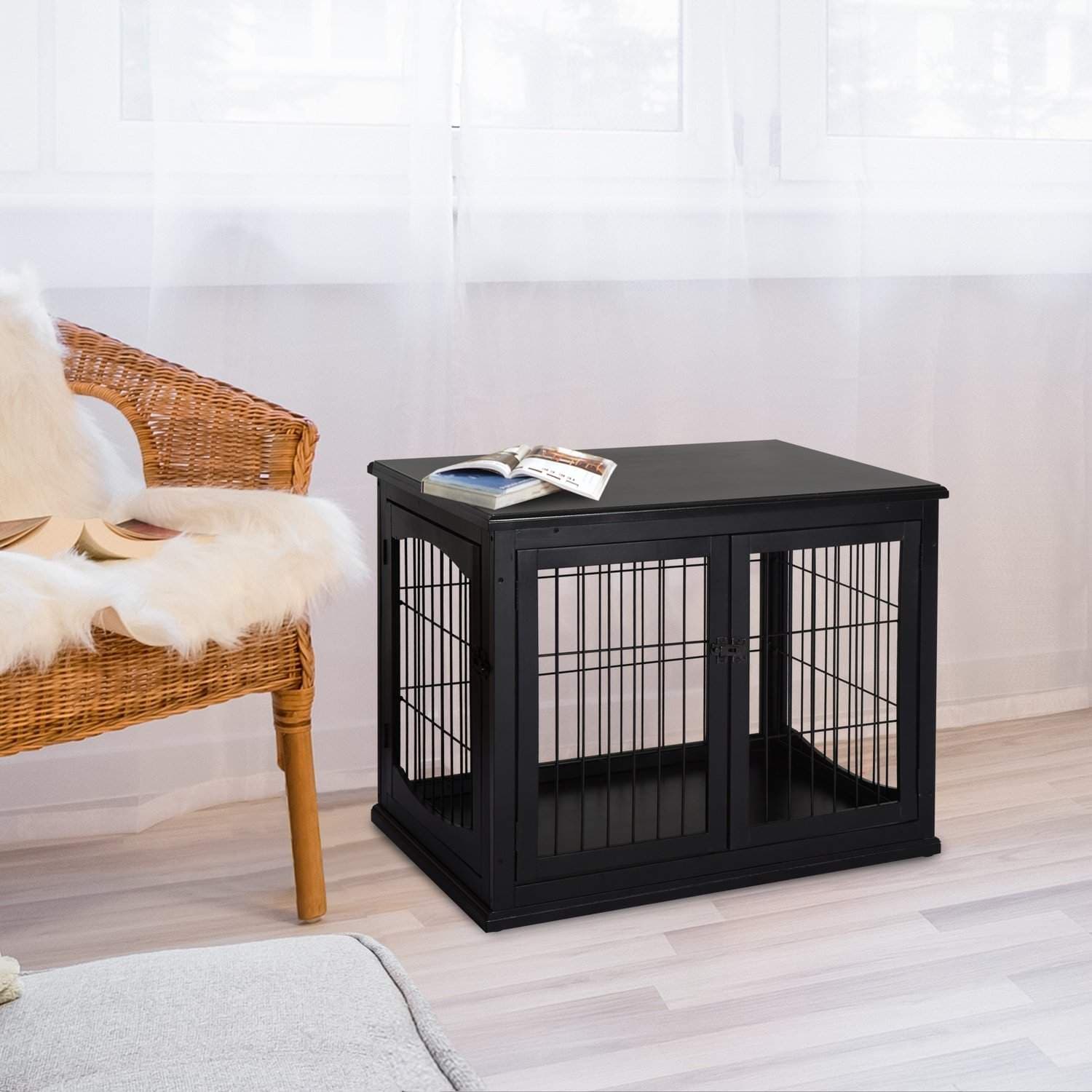 Sort Hundehus med Bordflade, Indendørs Brug 81x58,5x66 cm view 2