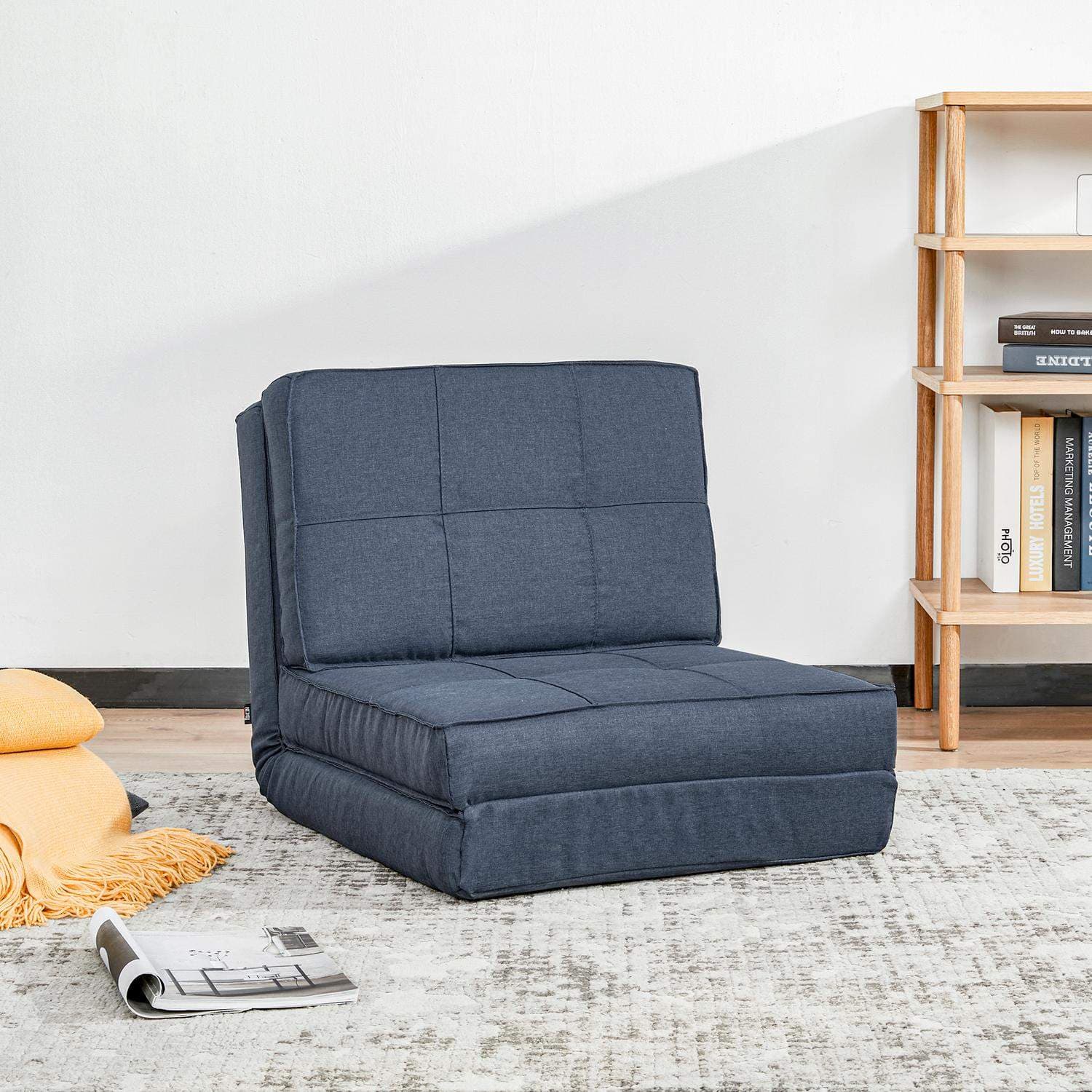 Mørkeblå sammenklappelig sovesofa med justerbar ryg view 2