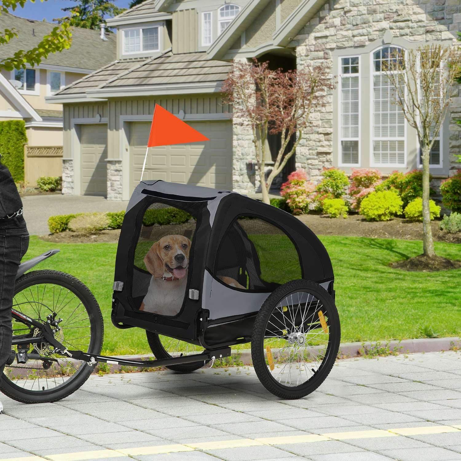 Sammenklappelig hundetrailercykelvogn med mesh og reflekser view 2