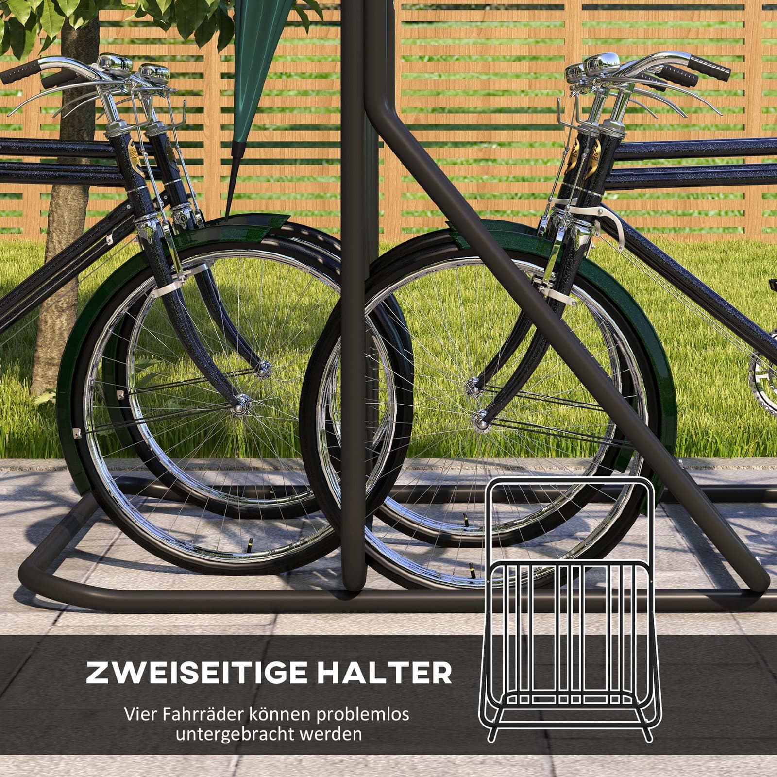 Vejrbestandig cykelstativ til 4 cykler, sort stål view 2