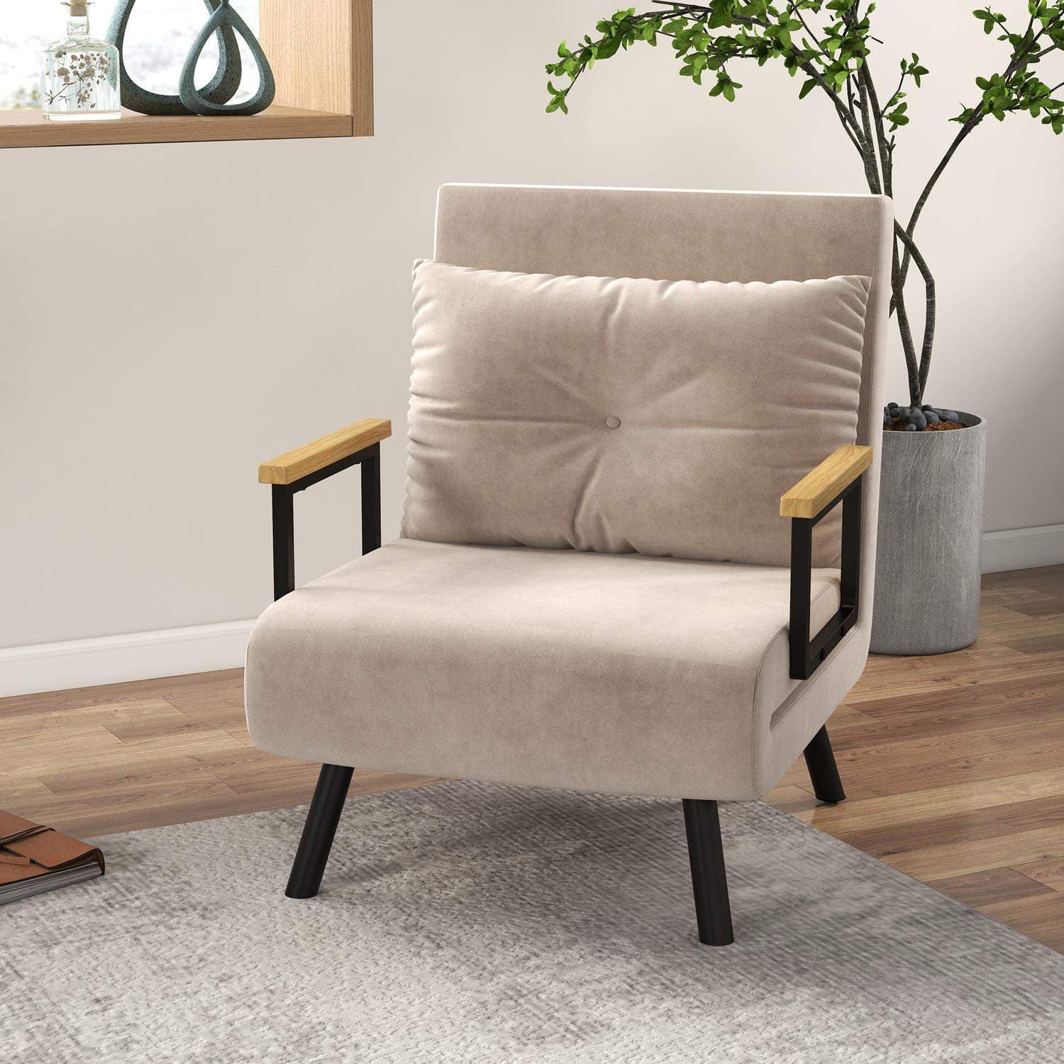 Beige sovesofa med sengefunktion og rygpude view 2
