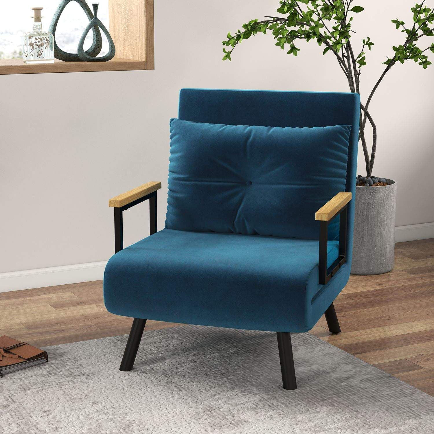 Blue Velvet Sovesofa med justerbart ryglæn view 2