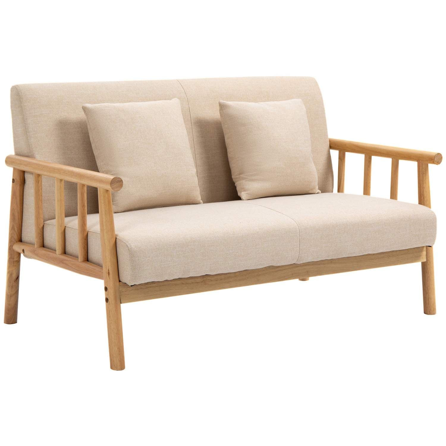 Beige 2-personers sofa med lændepuder i hørlook