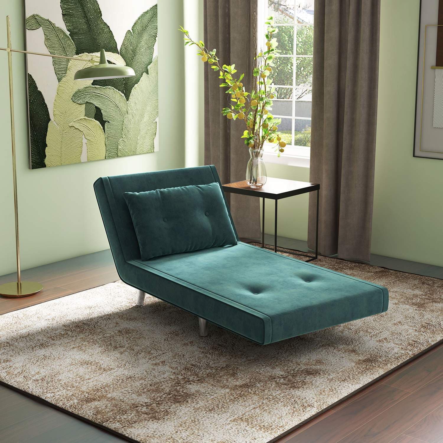 Mørkegrøn sofa med sengefunktion og puder view 2