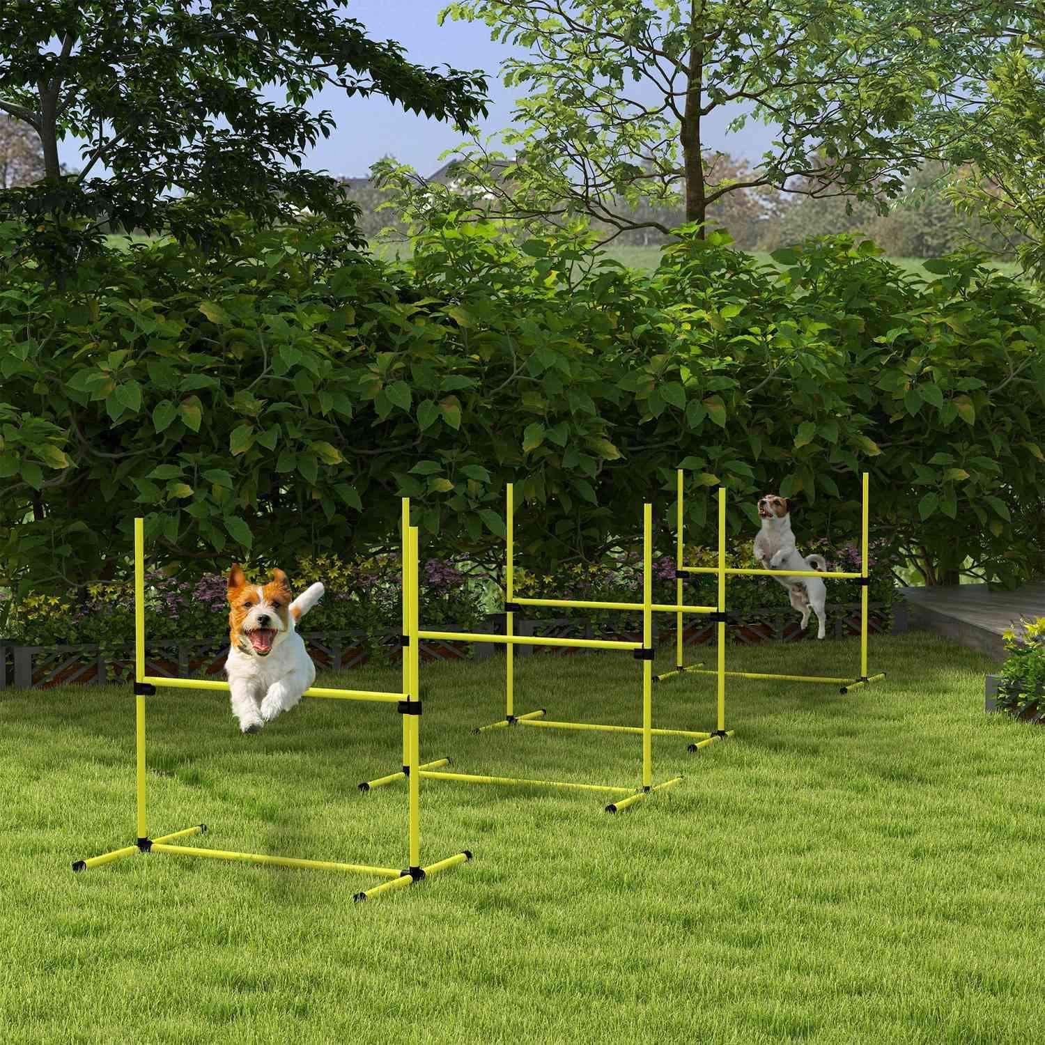 Agility hundetræningssæt med slalomstænger, gul view 2