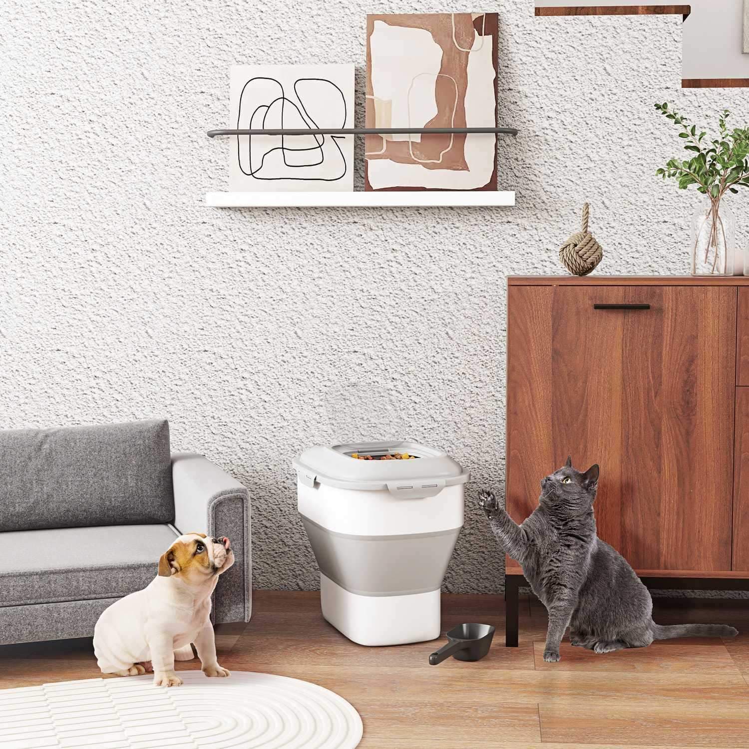 Sammenklappelig hundefoderopbevaring 25L med hjul og skåle view 2