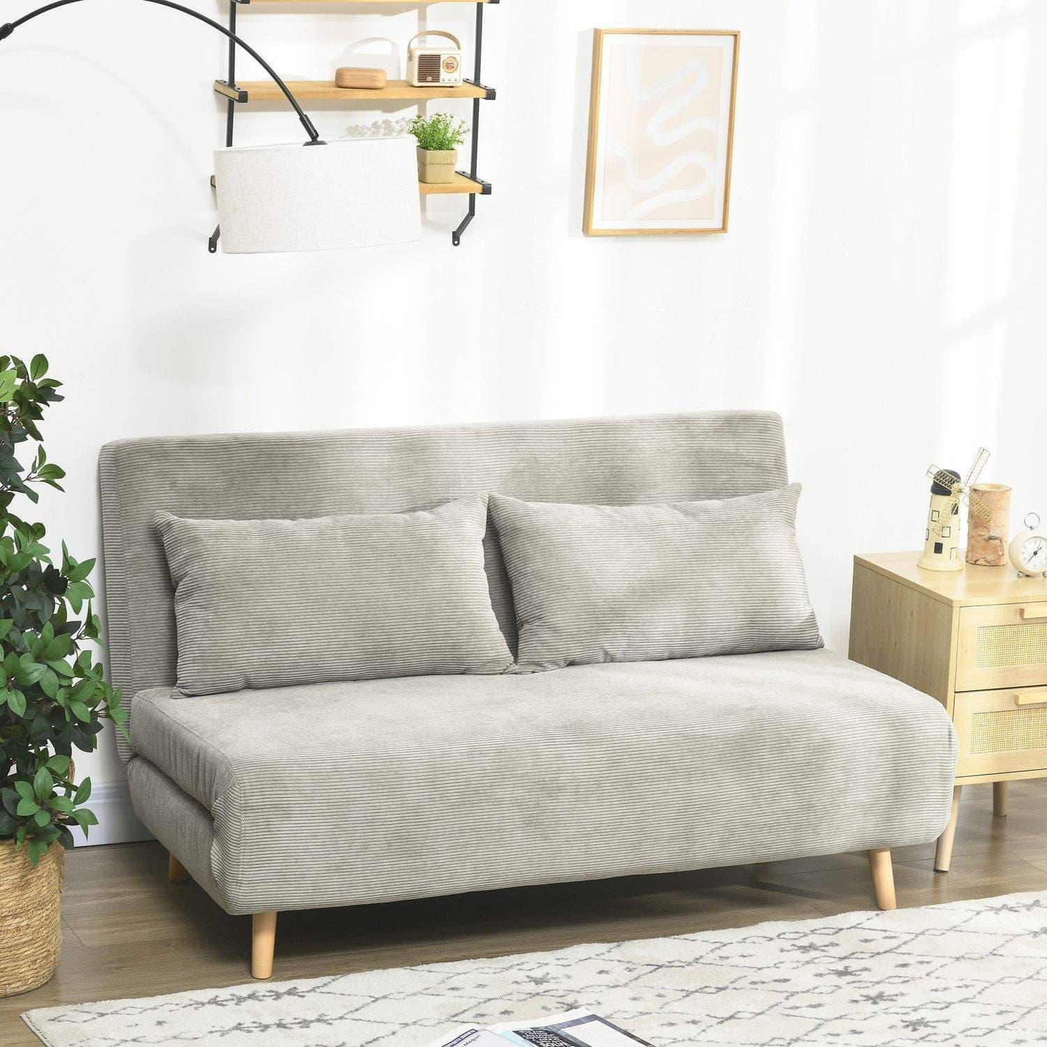 Grå sovesofa i fløjl med justerbart ryglæn view 2