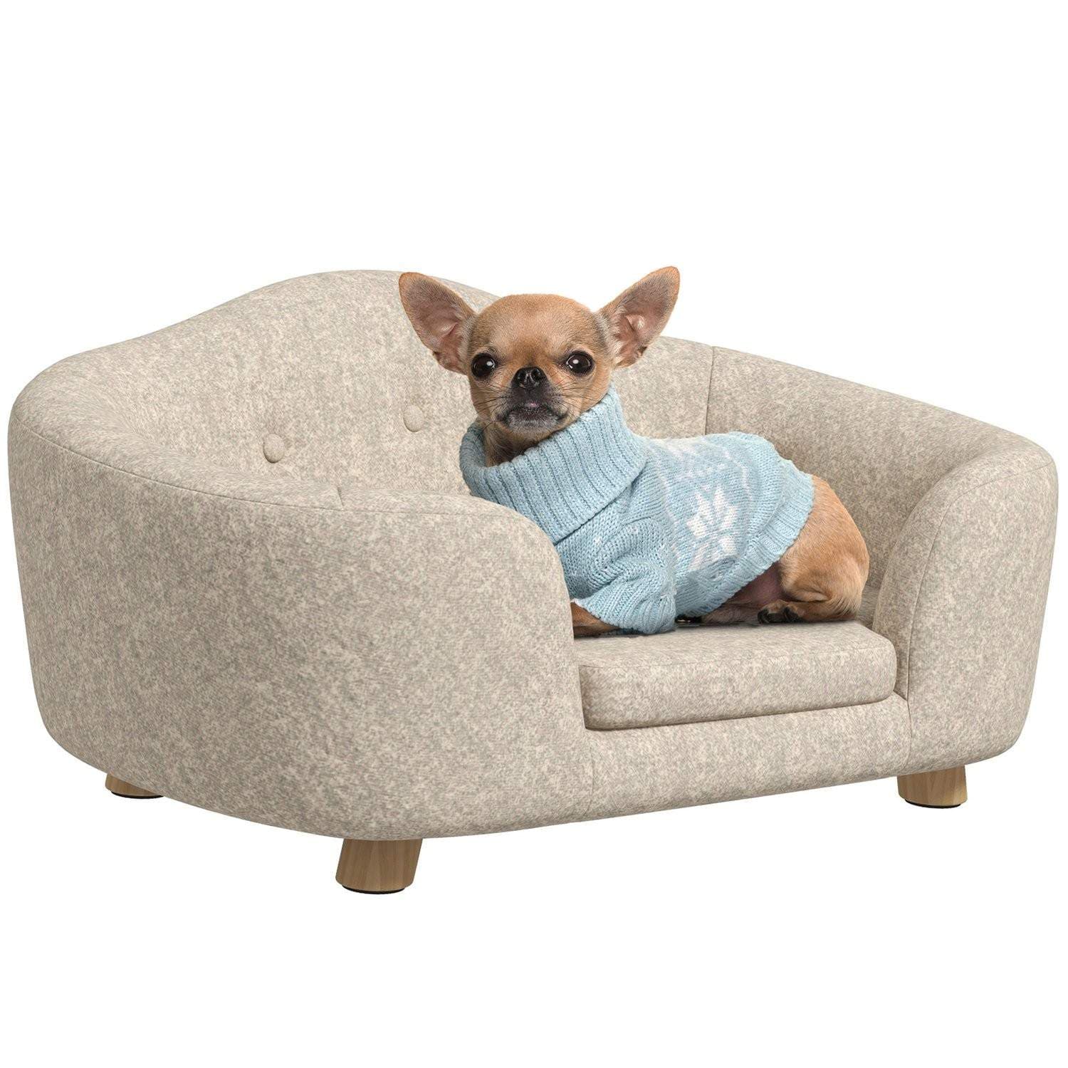 Cremehvid hundesofa med hynde, smådyr, 70x47x30 cm